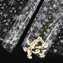 80 * 500cm Cellophane Wrap,White Star Transparent Cellophane Wrap for Hampers,DXTXTJ Wrapping Paper Sheets,Clear Wrapping Paper for hamper(Supplied in a Folded Sheet)