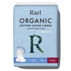 Rael Incontinence Liners for Women, Organic Cotton Cover, Postpartum Essential, Moderate Absorbency, Bladder Control, 4-Layer Core with Leak Guard Technology (Long, 72 Count)