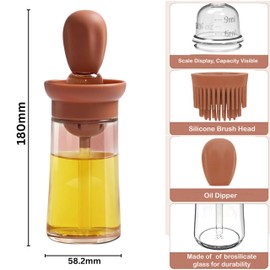2x Oil Dispenser with Brush 180 ml, 2 In 1 Glass Oil Storage Bottle with Silicone Basting Brush Dispenser, Olive Oil Dispenser Bottle, Squeeze Dropper for BBQ, Baking & Cooking