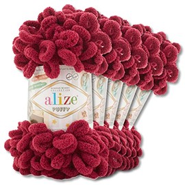 Alize Puffy Wool Chenille Loop Wool, 5 x 100 g, Crochet and Knit without Tools, Clothing, Accessories, Blankets, Rugs (107 | Bordeaux)