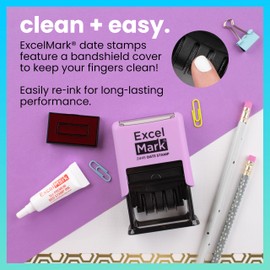 ExcelMark 2445 Date Stamp – Perfect for Shipping, Receiving, Expiration and Due Dates (Red Ink, Violet Mount)