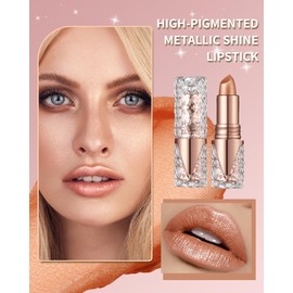 Glitter Lipstick Long Lasting,3D Metallic Liquid Lipstick Matte to Shimmer,Hydrating Non-Stick Lip Gloss,High Impact Lip Red Color Long Lasting Waterproof Transfer-proof Lip Stick Makeup for Women-05