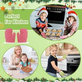 Uiifan 24 Pairs Oven Mitt for Kid Heat Resistant Kitchen Mitt Checkered Oven Mitten for Safe Baking Cooking BBQ Microwave Grilling