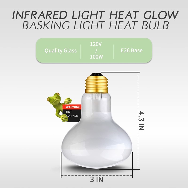 FIVEAGE 100W UVA Reptile Basking Spot Heat Lamp, White Cover