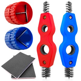 6 Pieces Copper Pipe Cleaner and Reamer Value Set - 2 Pcs Copper Pipe Cleaner, 2 Pcs Reamer and 2 Pcs Sanding Sponge, 4 in 1 Pipe Deburring Brush Tools for Plumbing PVC PPR Brass Aluminum Pipes