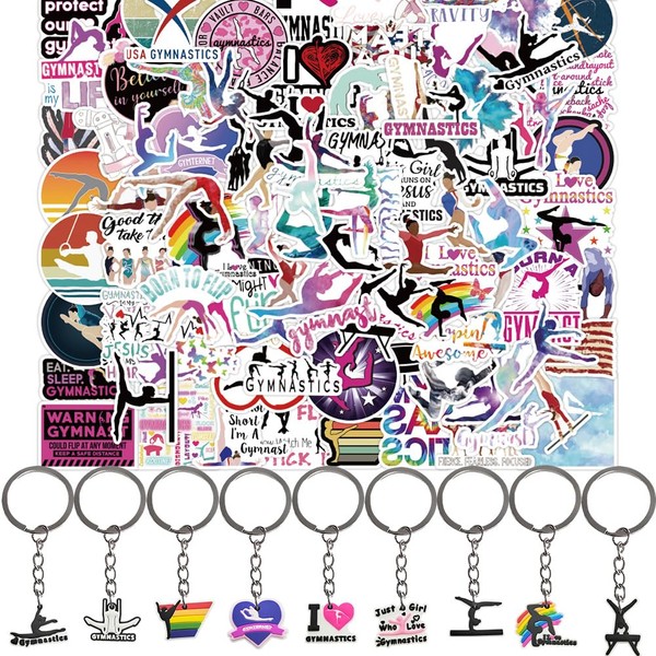 Gymnastics Exercise Stickers & Gymnastics Key Ring Set, Gymnastics Key