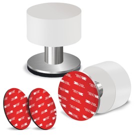Paquete de 2 topes de puerta con calcomanías adicionales, topes de puerta autoadhesivos con parachoques de goma negra y cuerpo de acero inoxidable, protector de pared resistente para pomo de puerta