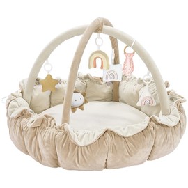 5-in-1 Thick & Plush Baby Play Gym, Tummy Time Play Mat with 6 Toys, Cat Bed, Dog Bed, Cloudico, Convertible Stage-Based Developmental from Baby to Toddler, 19.29 x 45.28 x 45.28 Inches Tummy Time Comfortable Nursery Development Easy Assembly Mat:_Cream