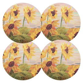 Naanle Placemats Sets Round Braided Placemats Set of 6 Van Gogh Sunflower Round PVC Woven Place Mats Indoor Washable for Kitchen Dining Tables 15 inch Heat Resistant Round Table Mats