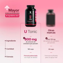 B Life Mezcla de Arándano con Hojas de Abedul para Apoyo al Tracto Urinario | 180 Cápsulas | Potenciado con Vitamina C.