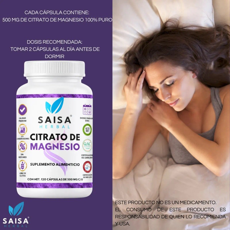 Citrato Magnesio Potasio 240 Cápsulas Saisa Herbal Suplemento Alimenticio Energía