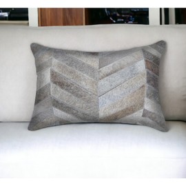 Homeroots 12 X 20 Gray Chevron Cowhide Throw Pillow