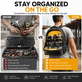 Heavy-Duty Tool Backpack for Jobsite Storage – Multi-Pocket Organizer with Molded Base for Electricians & Contractors