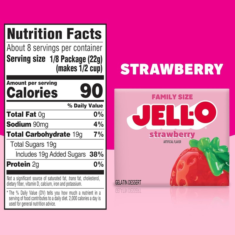 Jell-O Strawberry Artificially Flavored Gelatin Dessert Mix, Family Size, 6