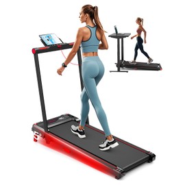 Walking Pad with Handle Bar, Anylife Incline Walking Pad Foldable Treadmill, 2.5HP Portable Under Desk Treadmills for Home, Compact Treadmill 330lb Capacity with LED Display, Dark Red