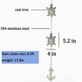 NIKKAPOETRY 8.5 Feet Heavy Duty Stainless Steel & Cast Iron Turtles Rain Chain for gutters,Green