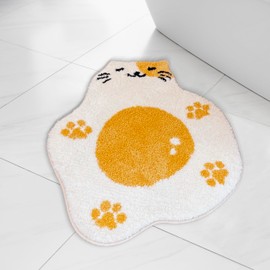 Ablecozy Adorable Cute Cat Bath Mat, Non Slip Egg-CAT Bathroom Rug, Absorbent Cute Palm Shaped Bathtub Rug Bathroom Plush Shower Rugs (21''*25'')