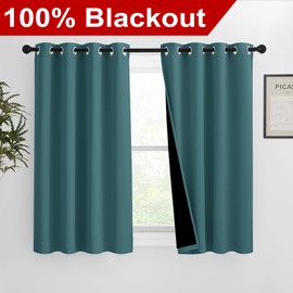 NICETOWN 100% Blackout Curtains with Black Liners, Thermal Insulated 2-Layer Lined Drapes, Room Warming Small Window Draperies for Dining Room (Sea Teal, 2 Panels, 46 inches W by 54 inches L)