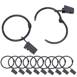 TKY Curtain Clips, Curtain Rings, Easy Installation, Steel, Inner Diameter 39mm, Set of 20 (Black)