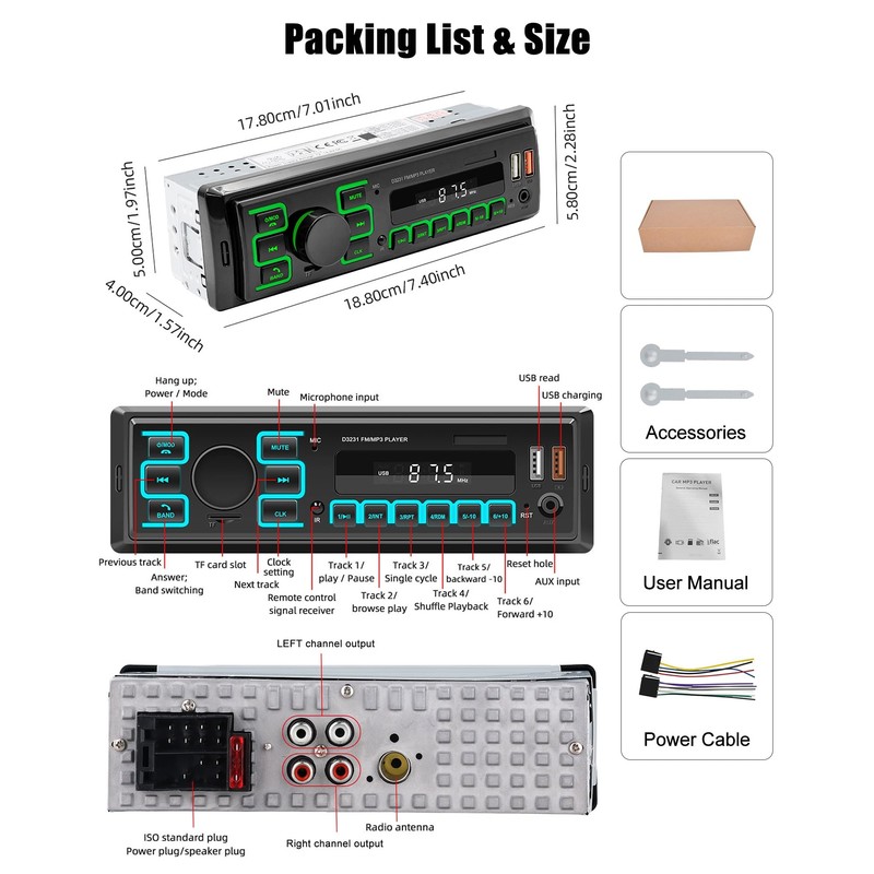 CAMECHO Single DIN Car Stereo with Bluetooth 5.1, 1 Din