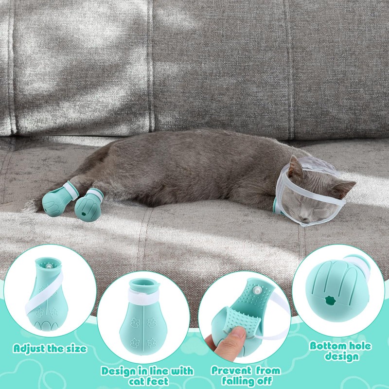 Hillban Cat Muzzle for Grooming with 4 Silicone Boots Breathable