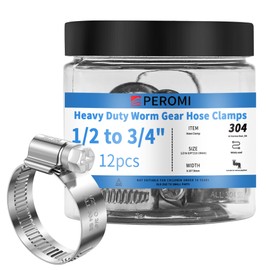 𝐏𝐄𝐑𝐎𝐌𝐈 𝟏𝟐𝐏𝐜𝐬 𝐇𝐨𝐬𝐞 𝐂𝐥𝐚𝐦𝐩𝐬 𝟑𝟎𝟒 𝐒𝐭𝐚𝐢𝐧𝐥𝐞𝐬𝐬 𝐒𝐭𝐞𝐞𝐥,1/2"-3/4" in (13-19mm) Adjustable German Worm Gear Mini Metal Pipe Hose Clamp,Fuel Line Heavy Duty Tube Clamp