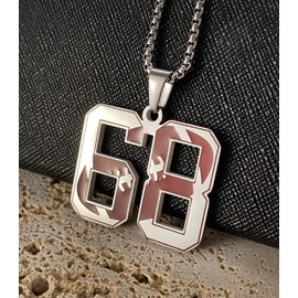EunWow Mens Inspiration Football Pendant Necklace Sport Charm Football Number 68 Necklace With Chain Softball Team Jewelry For Boys 68