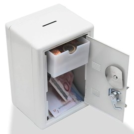GOODS+GADGETS Mini Safe Piggy Bank Money Box with Combination Lock Original Metal Safe White