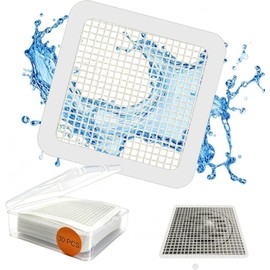 HO2ME Disposable Shower Drain Hair Catcher Mesh Stickers, 30-Pack | 3.94-inch, square,self-adhesive, waterproof, for floor drains, catch hair and debris,