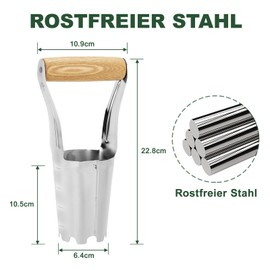 Eadwiella Flower Bulb Planter, Bulb Planter with Depth Scale, Made of Stainless Steel with a Wooden Handle, Suitable for Gardens, 4 Inch Bulb Plant