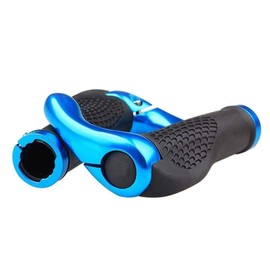 Ten Virtues The Comfiest Ergonomic Bicycle Handlebar Rubber Grips with Anti-Slip Contoured Design and Aluminum Alloy Inner Ring Clamps (Blue)
