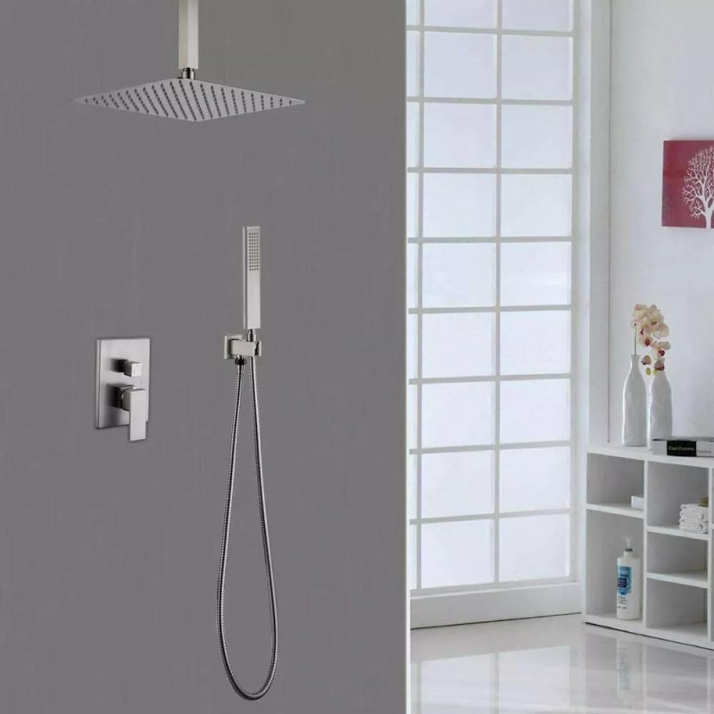 Iriber Brushed Nickel Shower Faucet Set 8-inch Rainfall Head Combo