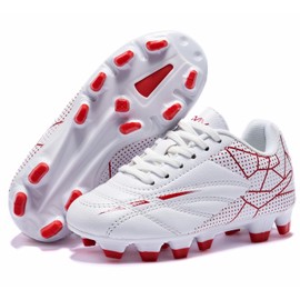 Soccer Cleats for Toddler and Little Kids, FG Lace Up Soccer Shoes, Firm Ground Outsoles for Artificial Turf, 3 Colors White