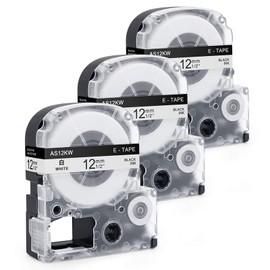 Invoker Compatible label tape to replace Epson SS12KW LC-4WBN4 LC-4WBN9 label tape 12 mm x 8 m, for LabelWorks LW-300 LW-300L LW-400 LW-500 LW-600P LW-700 LW-900P LW-1000P KingJim Tepra Pro (3 4.4