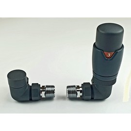 Greened House Kiev Anthracite Designer Corner Thermostatic Radiator & Towel Rail Valve TRV with Lockshield 15mm Pipework Standard Radiator