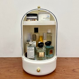 Skincare Organizers with Lids, 360 Rotating Makeup Storage Organizer with Lipstick Holder,Cosmetics Skincare Organizers with Lid and Drawer Cosmetic Display Cases for Countertop (Clear)