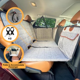 APetsPlanet Backseat Extender for Dogs, 100% Waterproof Hard Bottom Dog Car Seat Cover, with Door Covers Seat Extender with Mesh Window and Storage Pockets, Truck SUV Car, Travel Bed