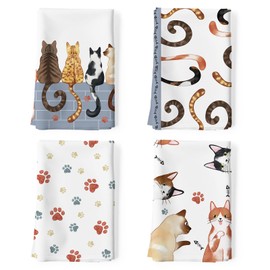 Arquiel Cats Tea Towels, 100% Cotton Kitchen Towel Set 50 x 70CM, Multi-Purpose Quick Dry Dish Towels Dishcloths Hand Towels Bar Towels(Set of 4),Gifts for Cat Lover