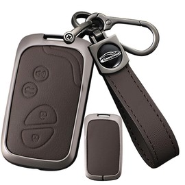 SANRILY Keyless Metal 4 Button Smart Key Fob Cover Compatible with Lexus GX460 RX350 ES350 IS250 GX460 LX570 IS350 GS430 GS450h is-C is-F Fit for BYD yuan S7 Key Case with Leather Keychain Brown