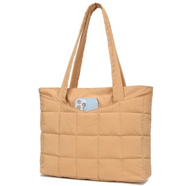 CATMICOO Puffer Tote Bag for Women Quilted Puffy Shoulder Handbag with Zipper for Travel, Work, Gym