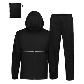SWISSWELL Rain Suit Waterproof Breathable Lightweight Packable 2 Pieces Rainwear Rain Gear for Golf Hiking Fishing Black XL