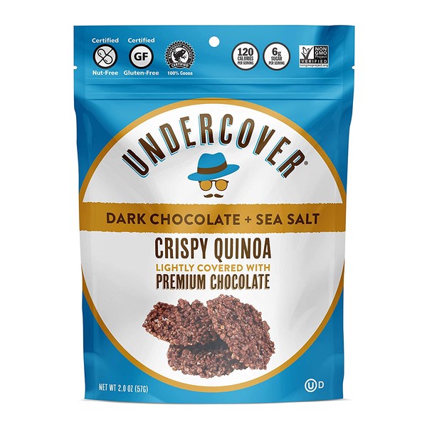 UNDERCOVER Chocolate Crispy Quinoa Snack - DARK CHOCOLATE + SEA SALT - Gluten-Free, Nut-Free, 8 Count Case of 2 oz. Bags