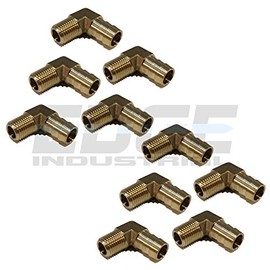 EDGE INDUSTRIAL 1/2" Hose ID to 1/4" Male NPT MNPT 90 Degree Brass Elbow Fitting Fuel / AIR / Water / Oil / Gas / WOG (Qty 10)
