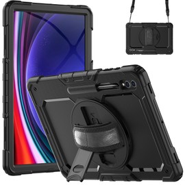 Gylint Case for S10 Ultra Case/Tab S9 Ultra Case/Tab S8 Ultra Case 14.6 Inch, with Screen Protector, Hand Strap, Shoulder Strap, Rotating Stand and Pen Holder Black