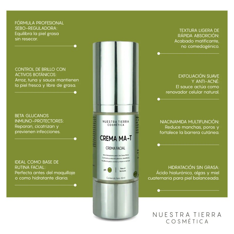 Nuestra Tierra Cosmética Crema Matificante Niacinamida Libre Aceite Aplicación Día