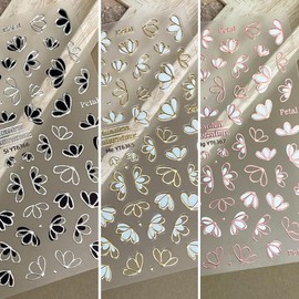 EEUOPQ Nail Stickers, Flower Nail Art Stickers, Gold, Set of 3 Colors, Flower Petals, Nail Stickers, Just Stick, Cute, Gel Nails, DIY Decoration