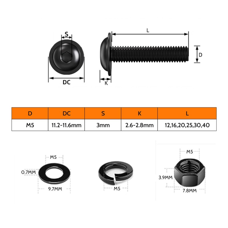 HAISHANG 10 pcs M5 x 16mm Flanged Button Head Socket