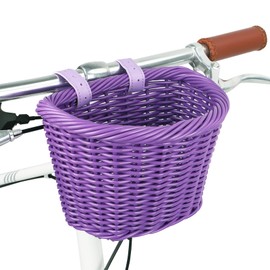 MEGHNA Woven Bike Basket Semicircle Mini Basket for Kids Bike Small for Bike Handlebar for Girl Boy Children, for Cycling, Garden House Decoration, Multiple Colors (Purple)