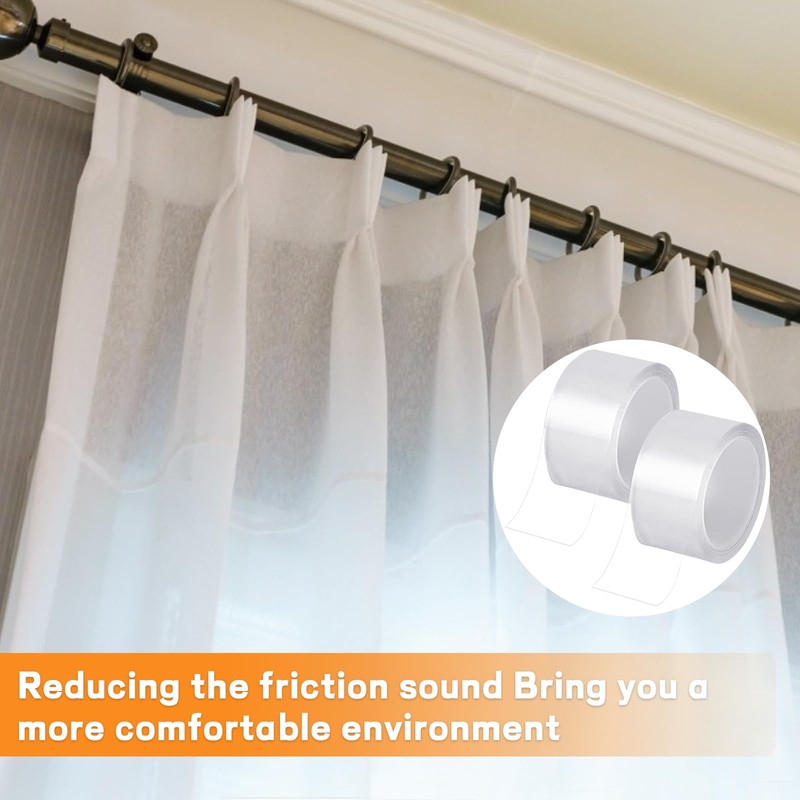 TORIHIKI 4 Pcs Curtain Ring Glide Tape, 16.4 Ft Smooth
