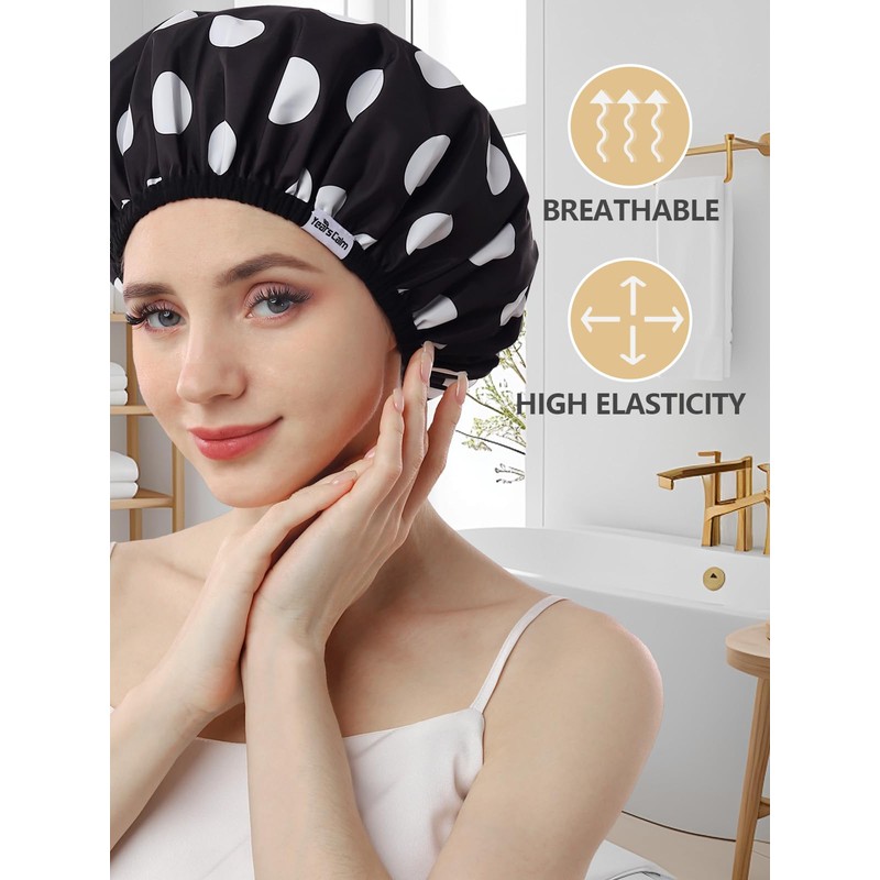 Years Calm Shower Caps For Women Reusable Waterproof，Pattern And Solid